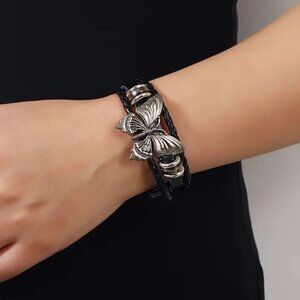 NWOT Butterfly Multi-layer Faux Leather Woven Bracelet